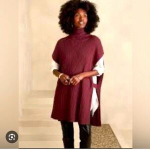 Banana Republic Black Ribbed Tunic Sweater Poncho Vest XS/S runs large